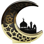 Ramadan Decoration Wood Eid Mubarak LED Lights Golden Moon Hollow Lamp