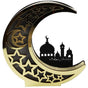Ramadan Decoration Wood Eid Mubarak LED Lights Golden Moon Hollow Lamp