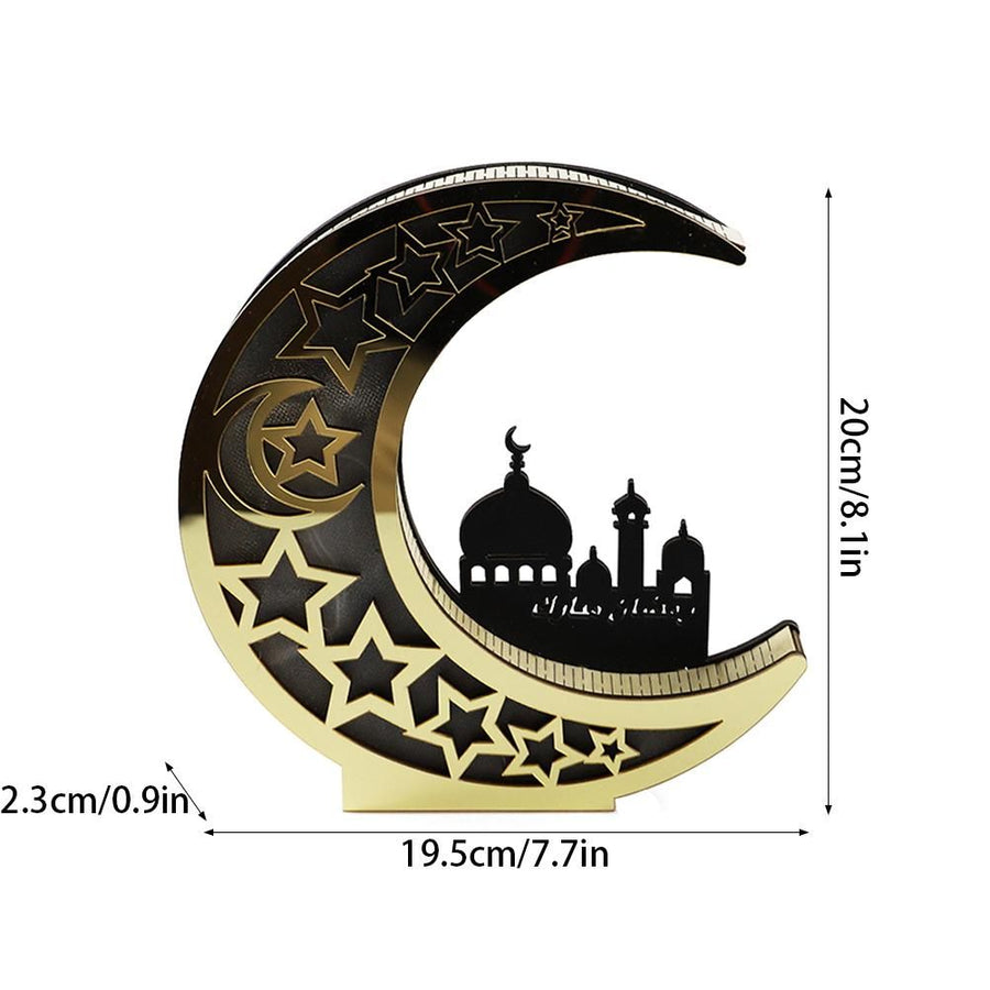 Ramadan Decoration Wood Eid Mubarak LED Lights Golden Moon Hollow Lamp