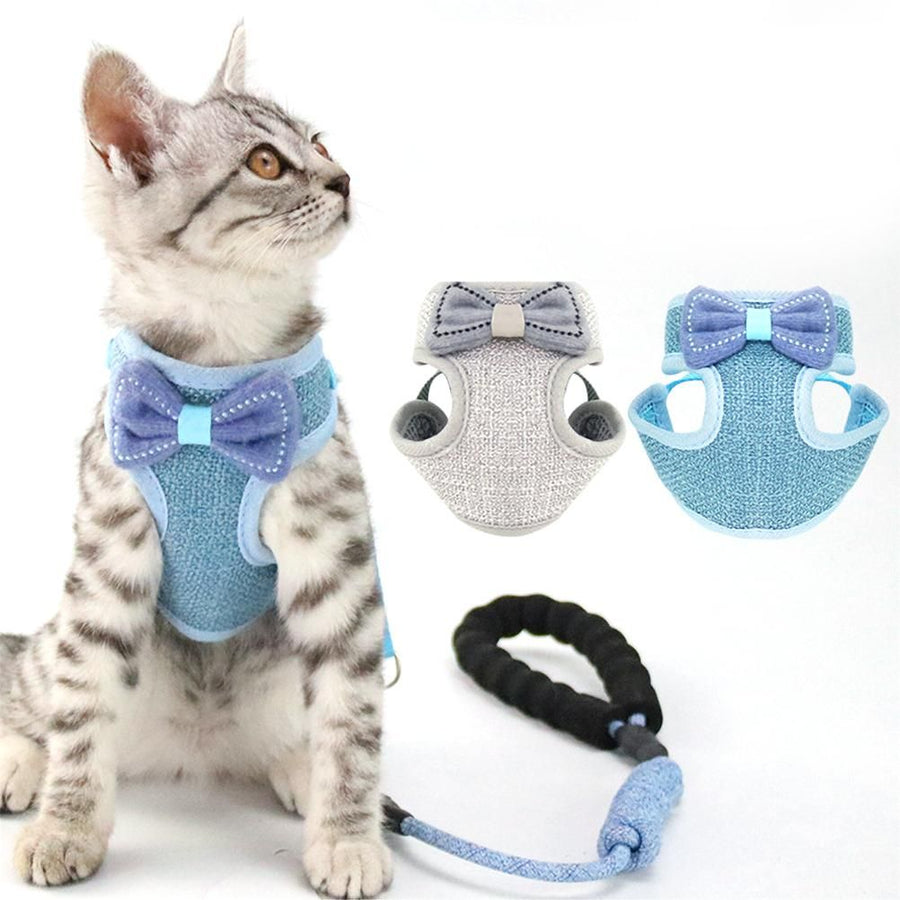 Cat Leash Harness Set Adjustable Bowknot Vest Type Cat Traction Rope Pet Supplies