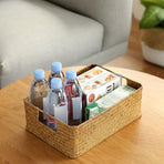 Handmade Seaweed Storage Basket Woven Storage Box with Handle for Home Kitchen Office