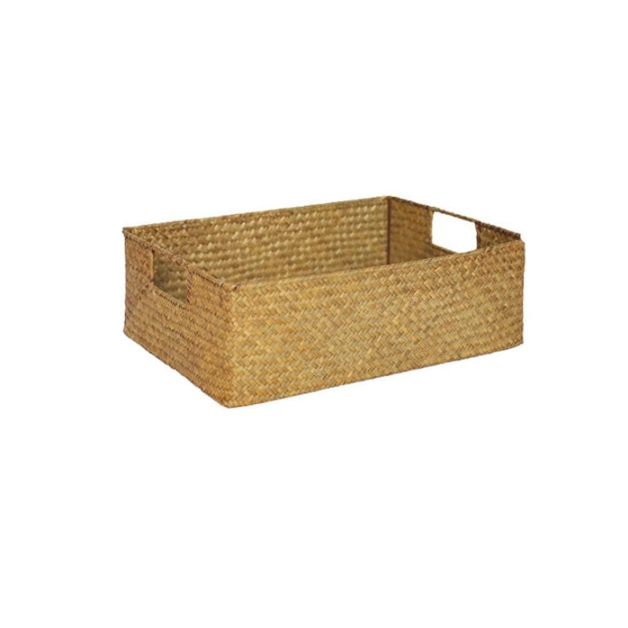 Handmade Seaweed Storage Basket Woven Storage Box with Handle for Home Kitchen Office