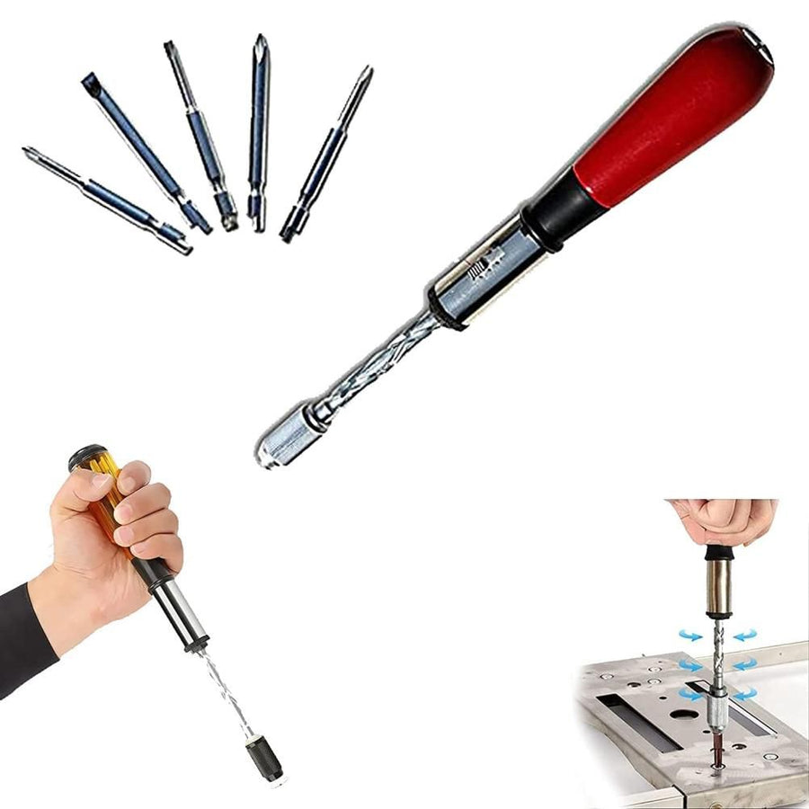 Push Pull Ratchet Screwdriver Adjustment Spiral Ratchet Screwdriver with 5 Replaceable Heads