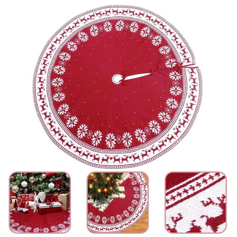 Festival Tree Skirt Knitted Tree Skirt Apron Snowflake Deer for Gift Holidays 122cm