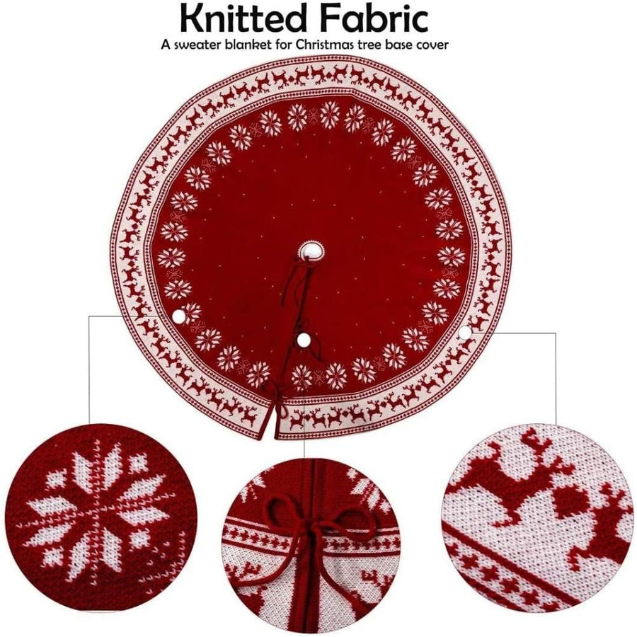 Festival Tree Skirt Knitted Tree Skirt Apron Snowflake Deer for Gift Holidays 122cm