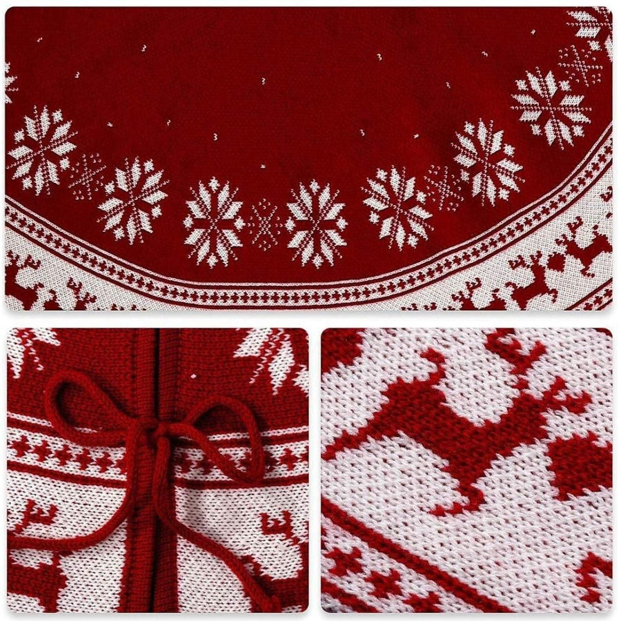 Festival Tree Skirt Knitted Tree Skirt Apron Snowflake Deer for Gift Holidays 122cm