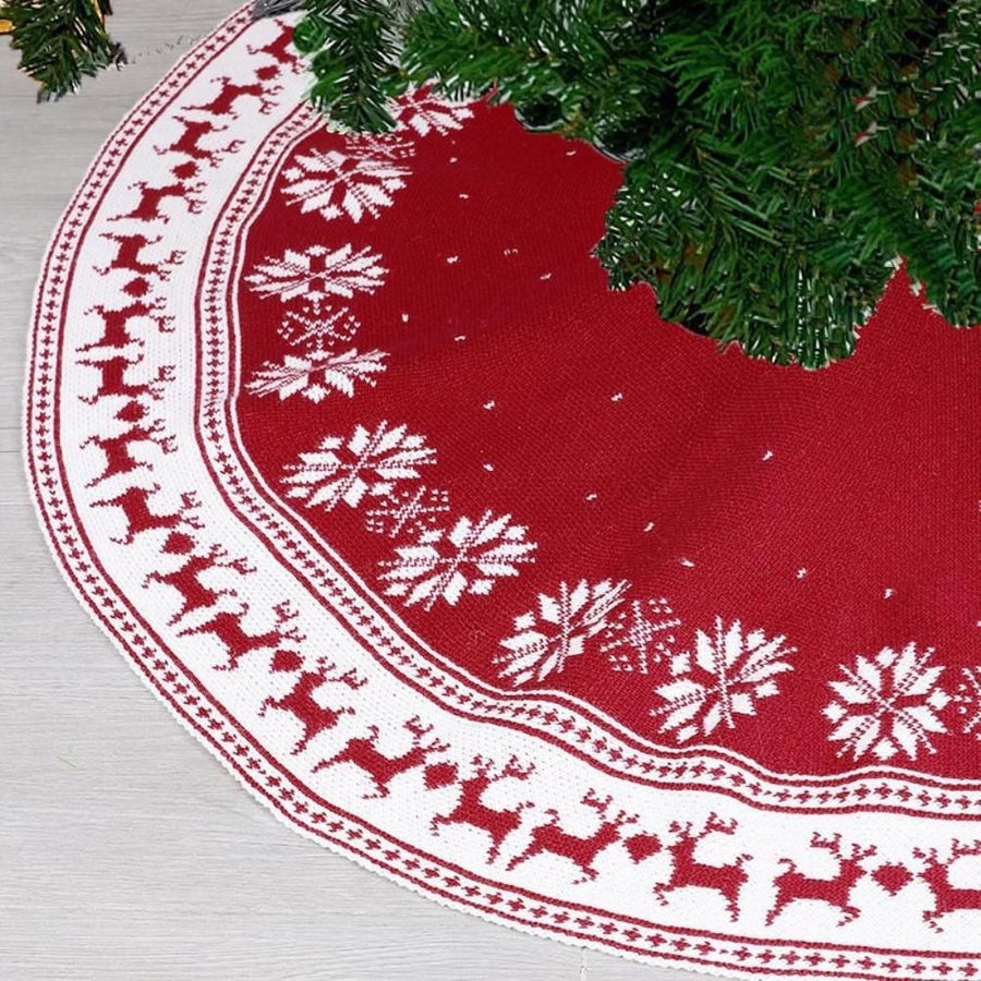 Festival Tree Skirt Knitted Tree Skirt Apron Snowflake Deer for Gift Holidays 122cm