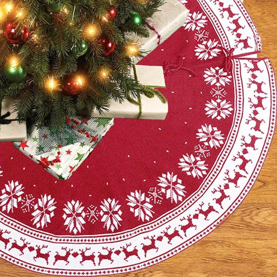 Festival Tree Skirt Knitted Tree Skirt Apron Snowflake Deer for Gift Holidays 122cm