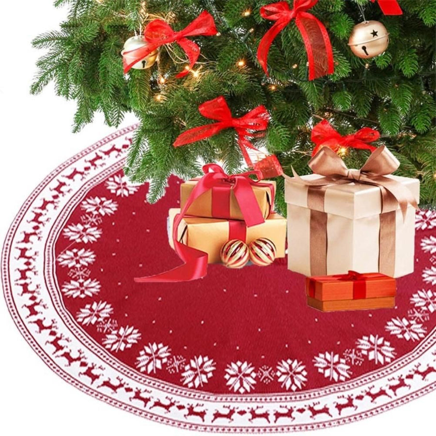 Festival Tree Skirt Knitted Tree Skirt Apron Snowflake Deer for Gift Holidays 122cm