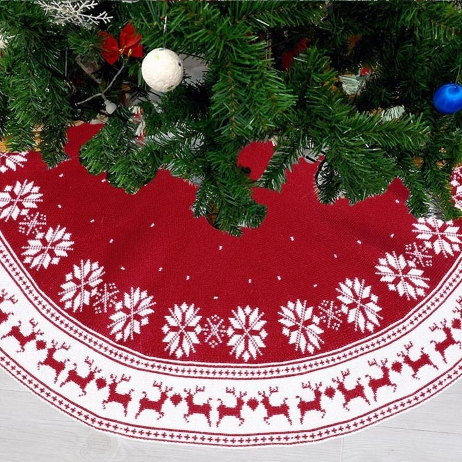 Festival Tree Skirt Knitted Tree Skirt Apron Snowflake Deer for Gift Holidays 122cm