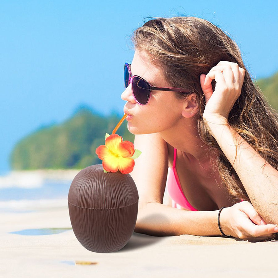 6Pcs Coconut Cup for Cocktails Hawaiian Party Plastic Drink Bottle 56g