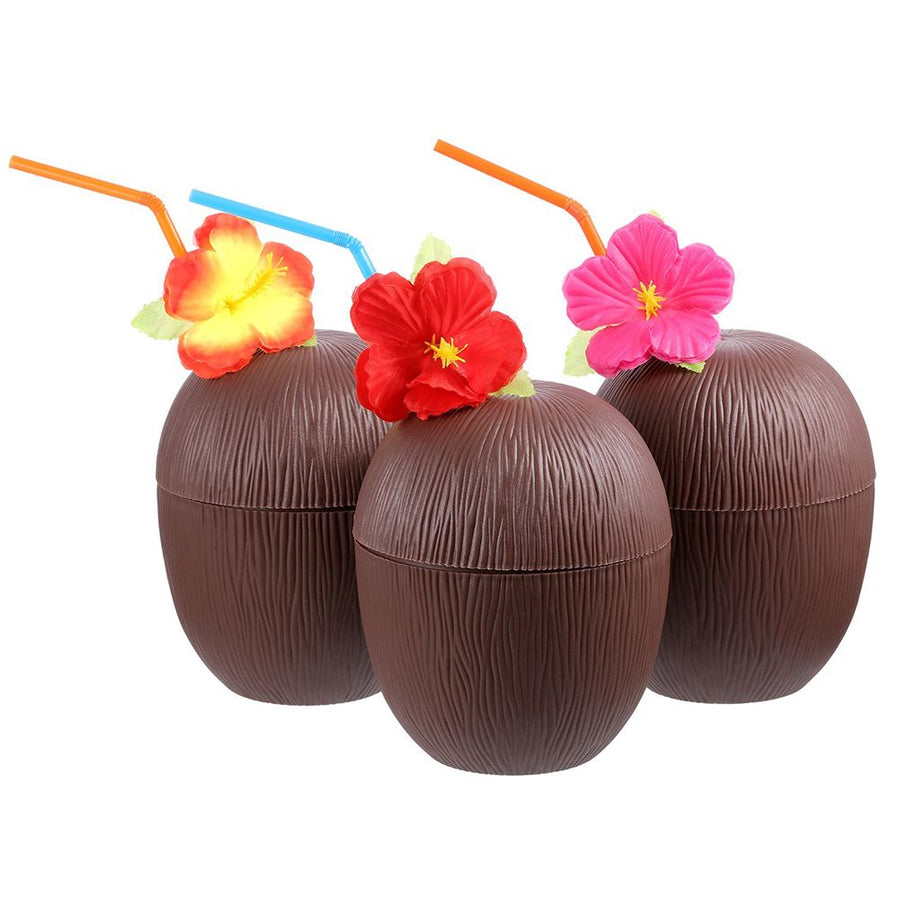 6Pcs Coconut Cup for Cocktails Hawaiian Party Plastic Drink Bottle 56g