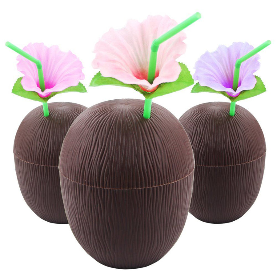 6Pcs Coconut Cup for Cocktails Hawaiian Party Plastic Drink Bottle 56g