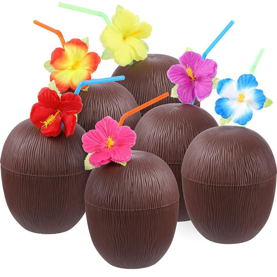 6Pcs Coconut Cup for Cocktails Hawaiian Party Plastic Drink Bottle 56g