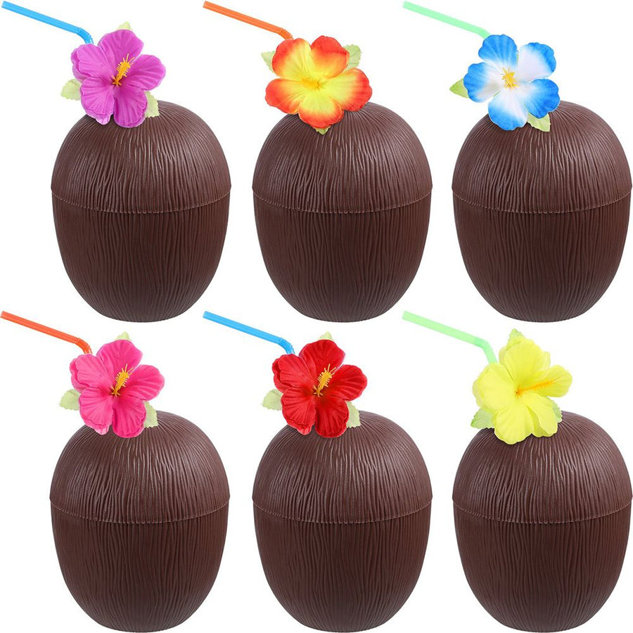 6Pcs Coconut Cup for Cocktails Hawaiian Party Plastic Drink Bottle 56g