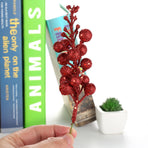 24Pcs Xmas Tree Decoration Berries Shining Sequined Simulated Wreath Rattan Decorative Accessories 15 Heads Holiday Home Decor Rose Red