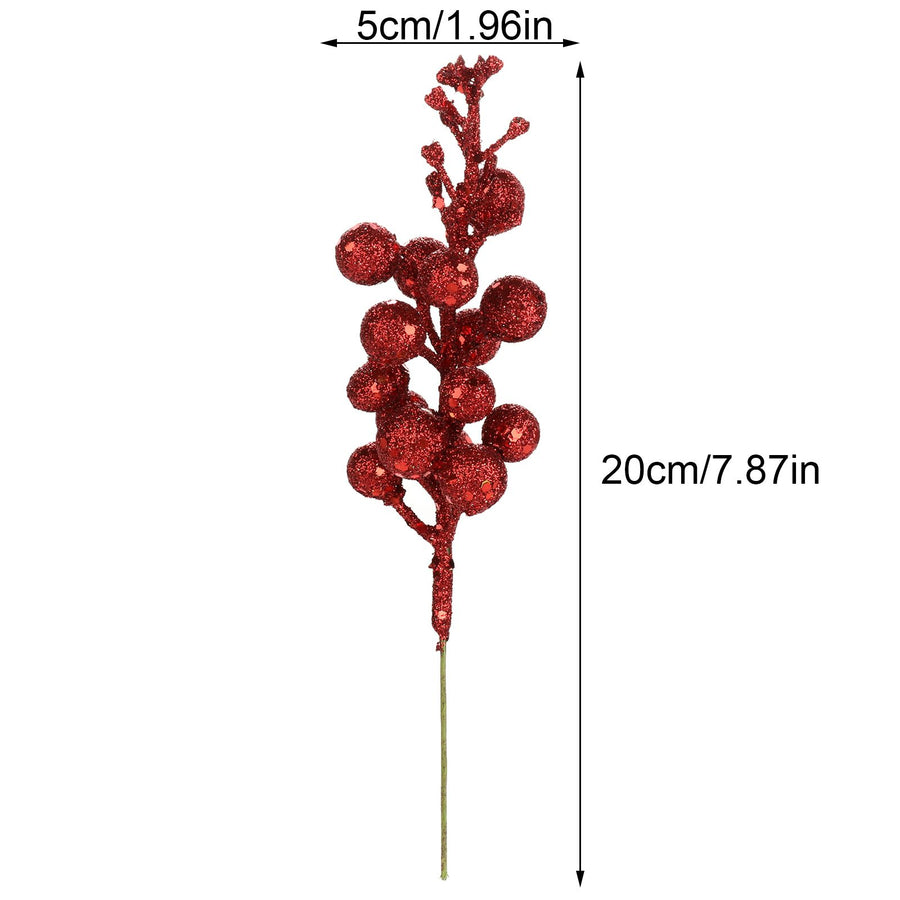 15Pcs Xmas Tree Decoration Berries Shining Sequined Simulated Wreath Rattan Decorative Accessories 15 Heads Holiday Home Decor Silver