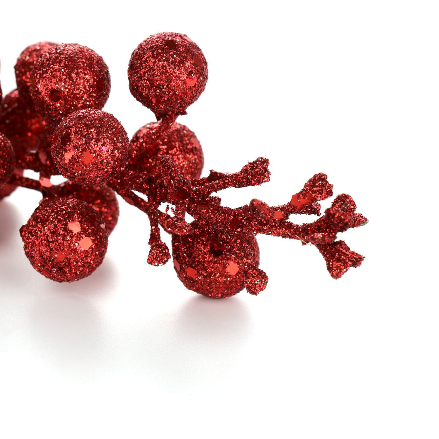 24Pcs Xmas Tree Decoration Berries Shining Sequined Simulated Wreath Rattan Decorative Accessories 15 Heads Holiday Home Decor Purple