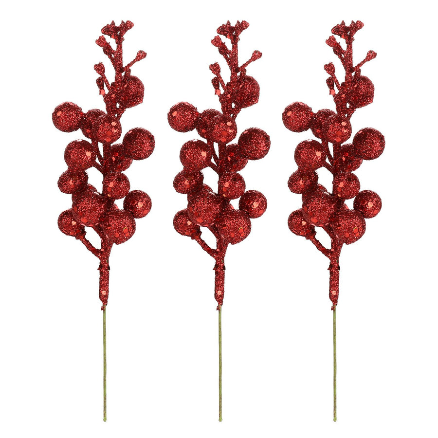 21Pcs Xmas Tree Decoration Berries Shining Sequined Simulated Wreath Rattan Decorative Accessories 15 Heads Holiday Home Decor Red