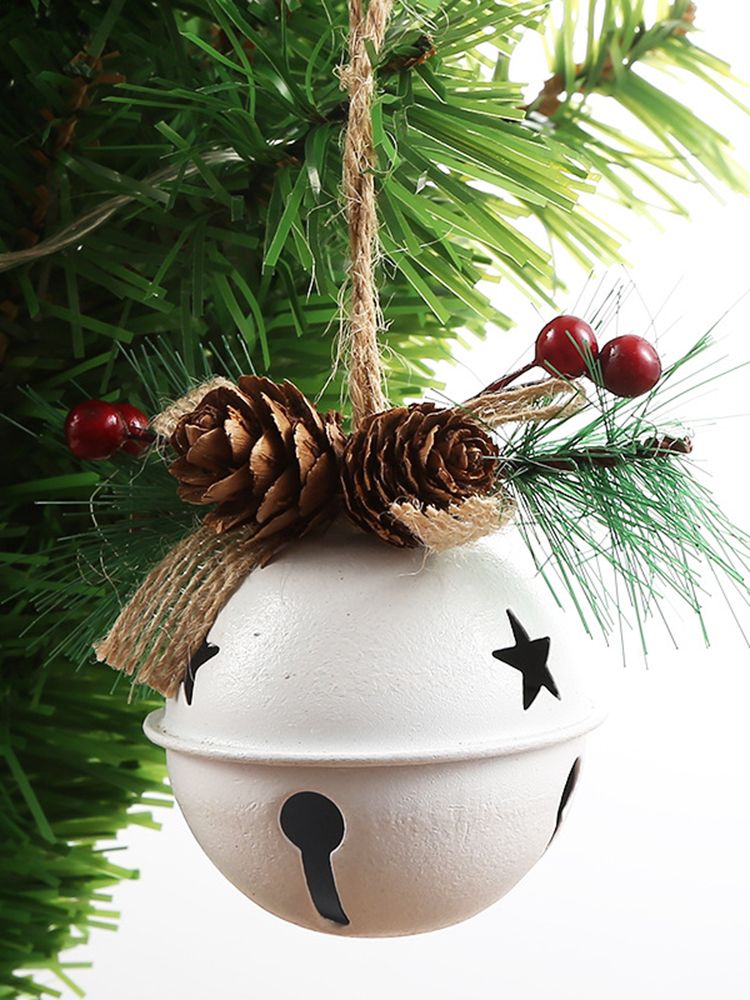 6Pcs Xmas Bell Iron Decorative Pendant Tree Door Window Hanging Home Decoration Reusable White
