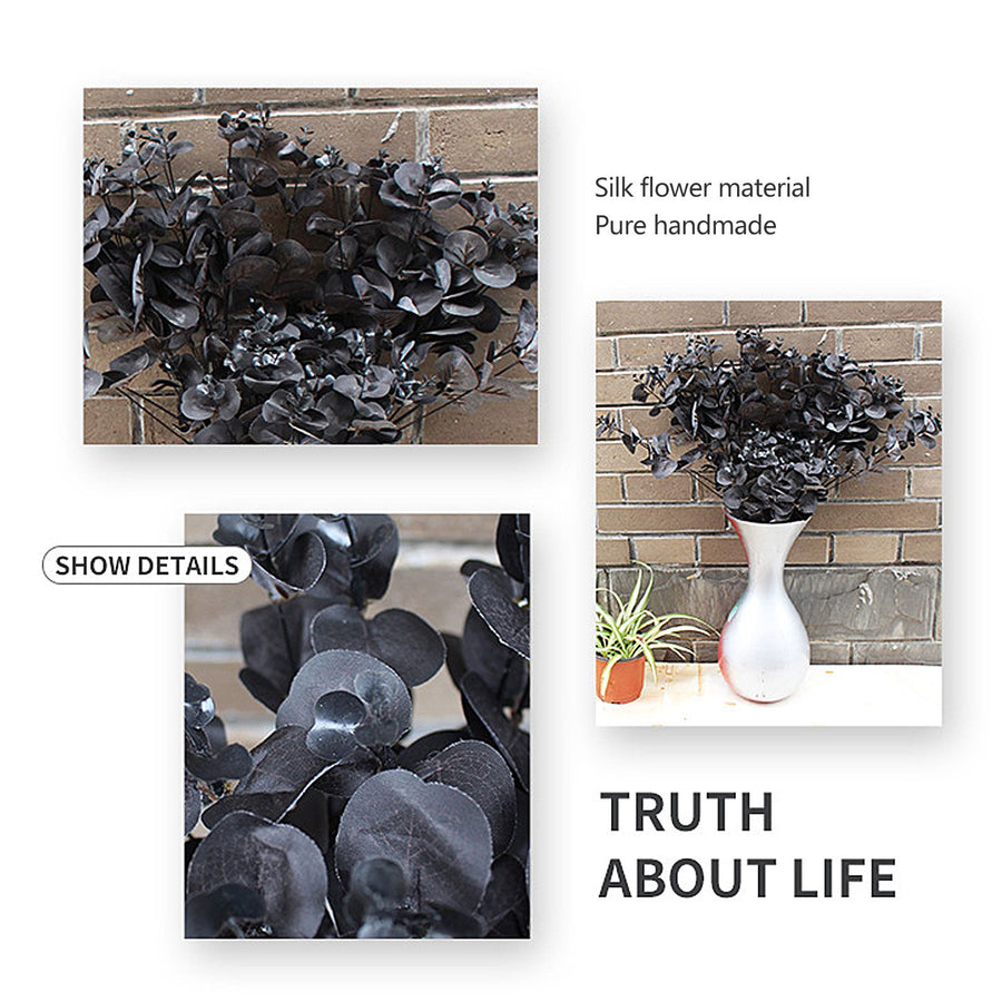 3 Pcs Black Eucalyptus Stems Leaves Branches Artificial Flower Home Decor Photography Simulation Plants