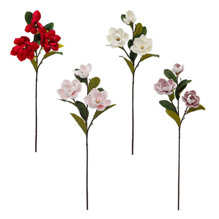 2pcs Artificial Yulan Flower Long Stem Faux Flower Bouquet Vase Floral Arrangement for Home Decor 3 Heads Red