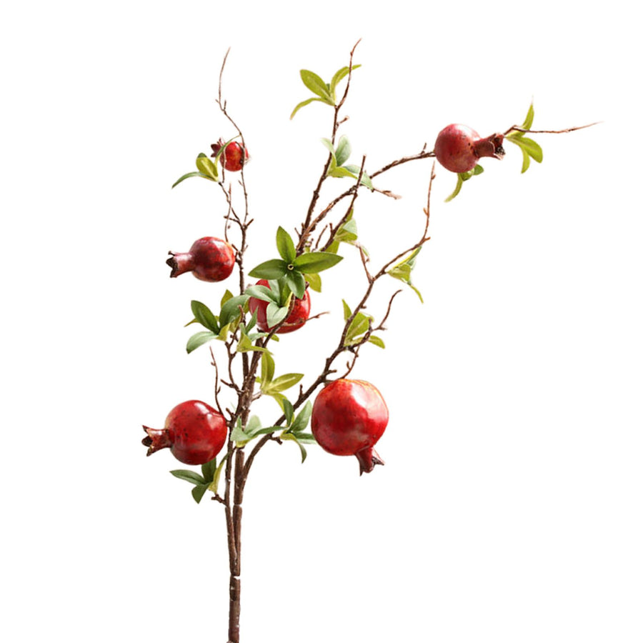 3pcs 6 Head Artificial Pomegranate Branch Stem Faux Fruit for Vase Realistic Faux Pomegranates Tree Branch for Decoration Home Party Orange