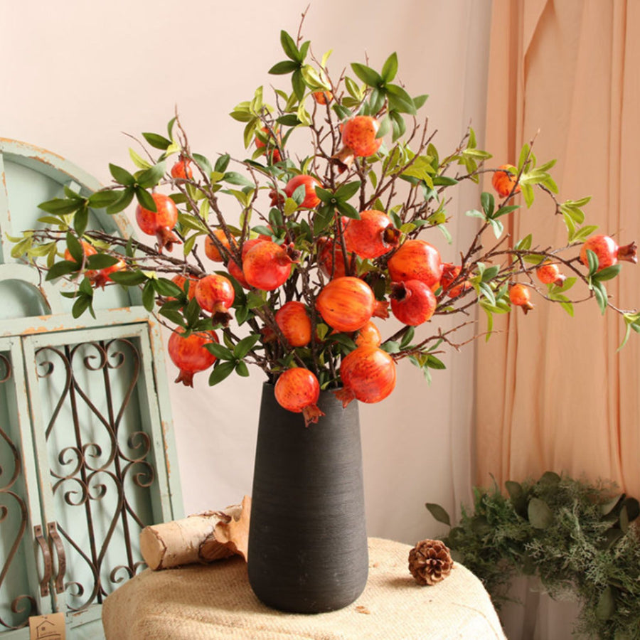 3pcs 6 Head Artificial Pomegranate Branch Stem Faux Fruit for Vase Realistic Faux Pomegranates Tree Branch for Decoration Home Party Red