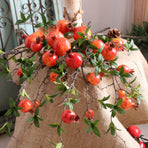 3pcs 6 Head Artificial Pomegranate Branch Stem Faux Fruit for Vase Realistic Faux Pomegranates Tree Branch for Decoration Home Party Red