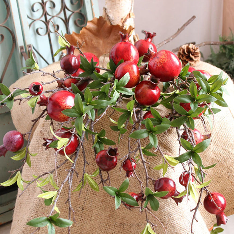 3pcs 6 Head Artificial Pomegranate Branch Stem Faux Fruit for Vase Realistic Faux Pomegranates Tree Branch for Decoration Home Party Red