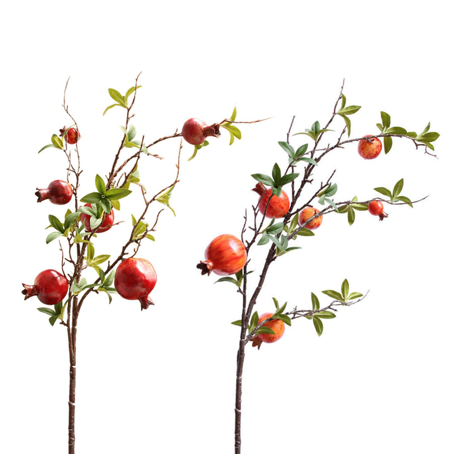 3pcs 6 Head Artificial Pomegranate Branch Stem Faux Fruit for Vase Realistic Faux Pomegranates Tree Branch for Decoration Home Party Red