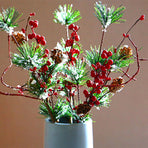 3PCS Snow Flocked Artificial Pine Picks 17.7 Inch Artificial Pine Needle Branches Stems with Red Berries Pinecones for Xmas Vase Decor