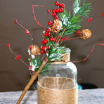 3PCS Snow Flocked Artificial Pine Picks 17.7 Inch Artificial Pine Needle Branches Stems with Red Berries Pinecones for Xmas Vase Decor