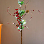 3PCS Snow Flocked Artificial Pine Picks 17.7 Inch Artificial Pine Needle Branches Stems with Red Berries Pinecones for Xmas Vase Decor