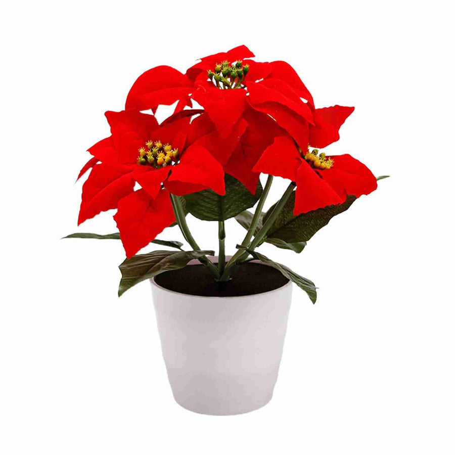 Artificial Potted Plant Xmas Flower Plants Simulation Poinsettia Table Lamp Holiday Decorative Lights
