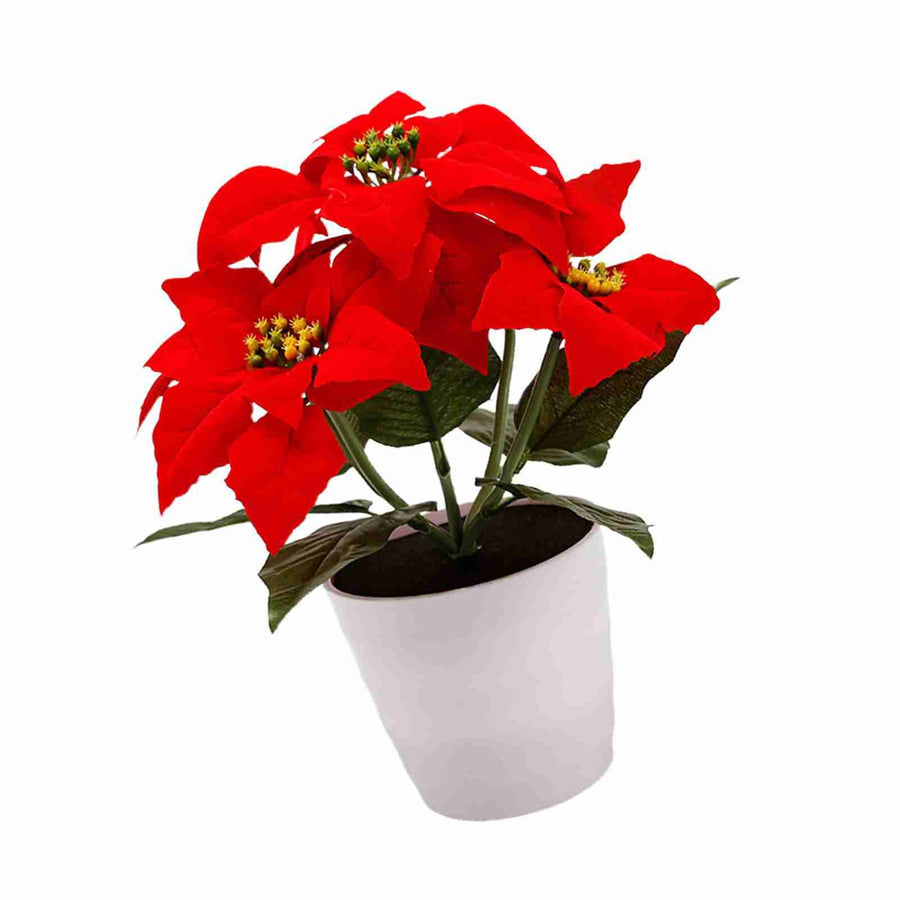 Artificial Potted Plant Xmas Flower Plants Simulation Poinsettia Table Lamp Holiday Decorative Lights