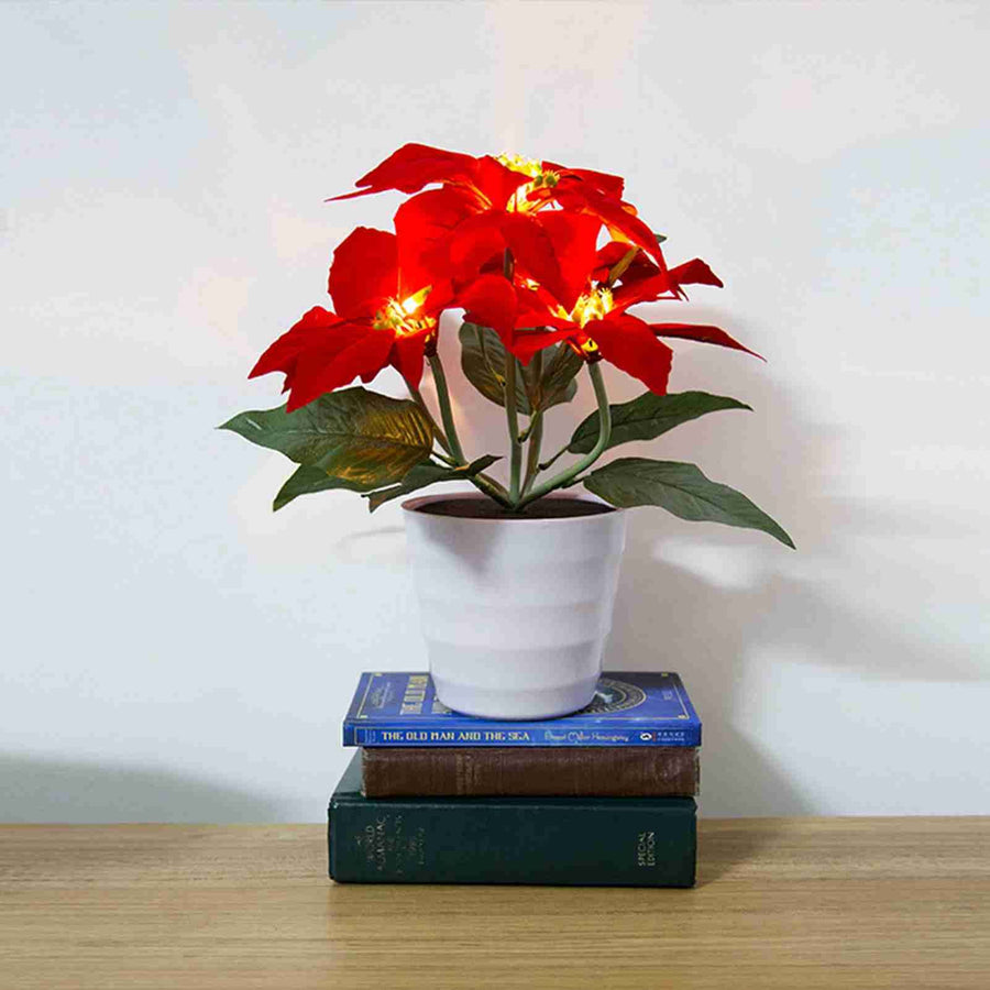 Artificial Potted Plant Xmas Flower Plants Simulation Poinsettia Table Lamp Holiday Decorative Lights
