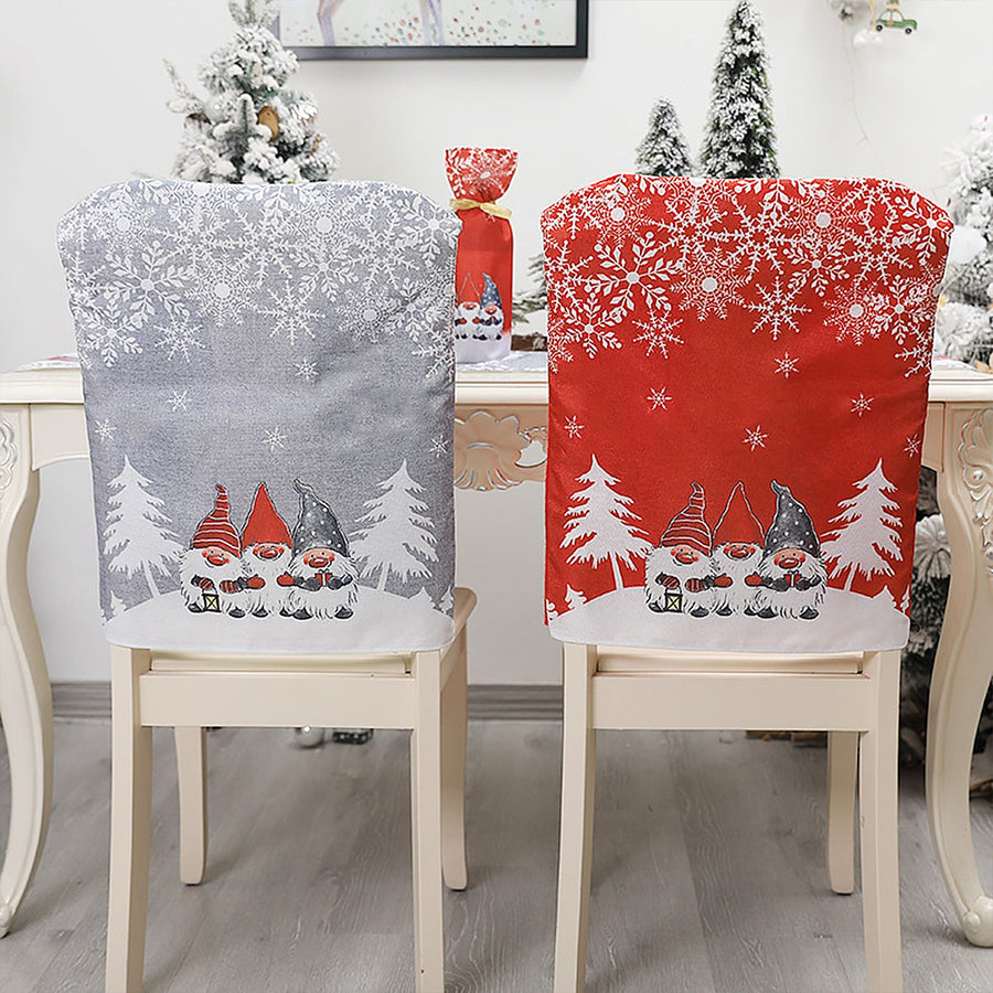 2PCS Xmas Chair Back Cover Cloth Holiday Dining Chair Slipcover Protector for Kitchen Dining Room Festival Party Decor Red