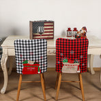 4pcs Xmas Chair Back Cover Red and Black Plaid Soft Nonwoven Decorative Chair Back Cover for Dinning Room Kitchen
