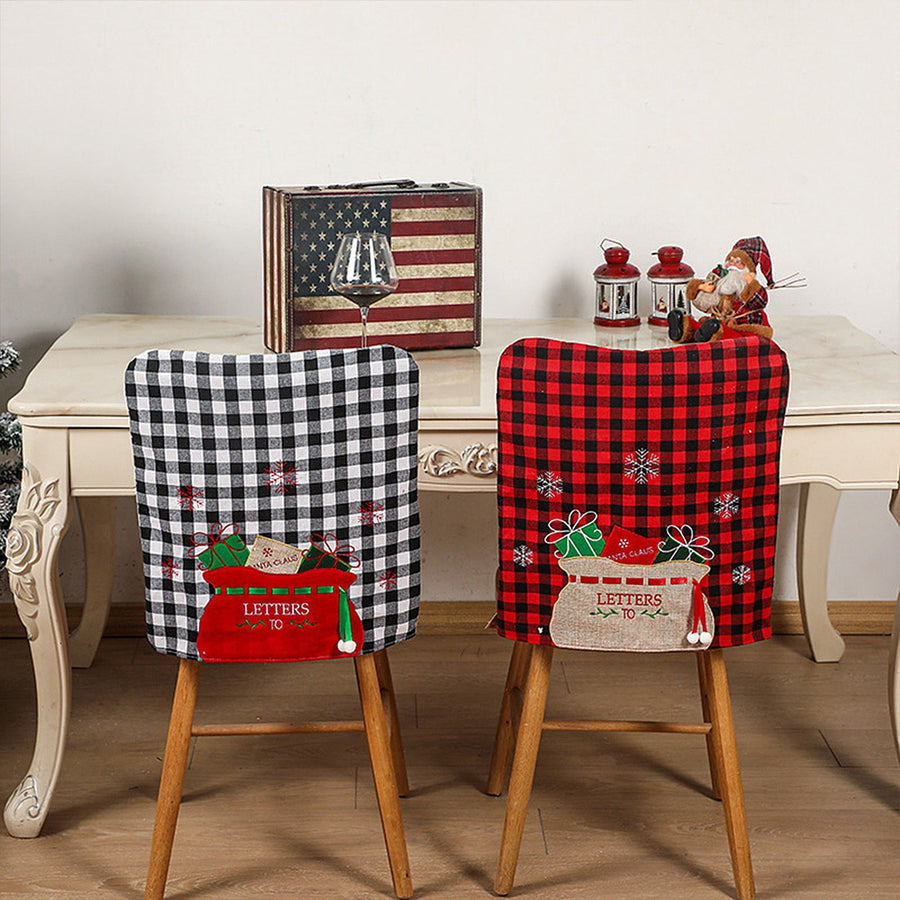 4pcs Xmas Chair Back Cover Red and Black Plaid Soft Nonwoven Decorative Chair Back Cover for Dinning Room Kitchen