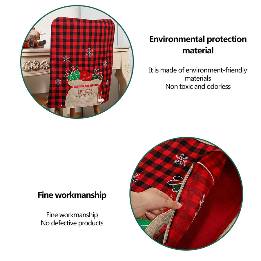 4pcs Xmas Chair Back Cover Red and Black Plaid Soft Nonwoven Decorative Chair Back Cover for Dinning Room Kitchen