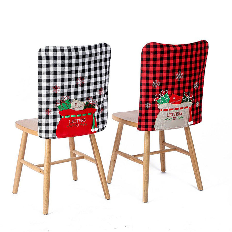 4pcs Xmas Chair Back Cover Red and Black Plaid Soft Nonwoven Decorative Chair Back Cover for Dinning Room Kitchen