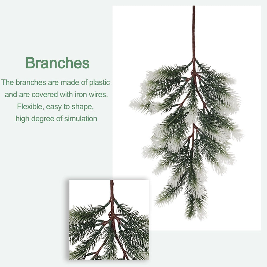 3Pcs Snowy Artificial Pine Needles 28 Branch Twig Frosted Pine Picks Greenery Stem for Crafts Wreaths Garlands Holiday Decor
