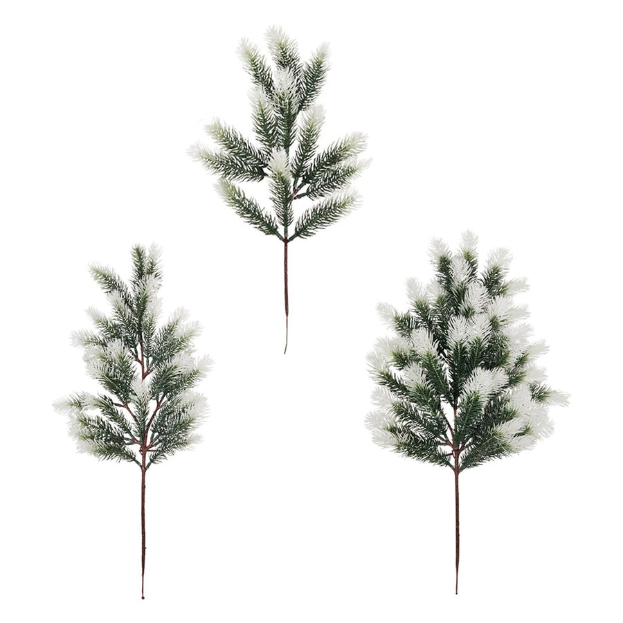 3Pcs Snowy Artificial Pine Needles 28 Branch Twig Frosted Pine Picks Greenery Stem for Crafts Wreaths Garlands Holiday Decor