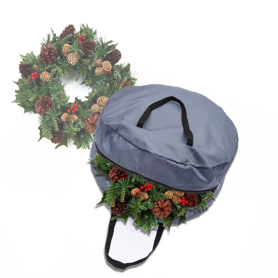 2 Pcs Wreath Storage Bag 420D Nylon Transparent Foldable Zipper Garland Storage Container for Xmas Gray