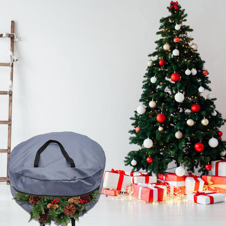 2 Pcs Wreath Storage Bag 420D Nylon Transparent Foldable Zipper Garland Storage Container for Xmas Gray