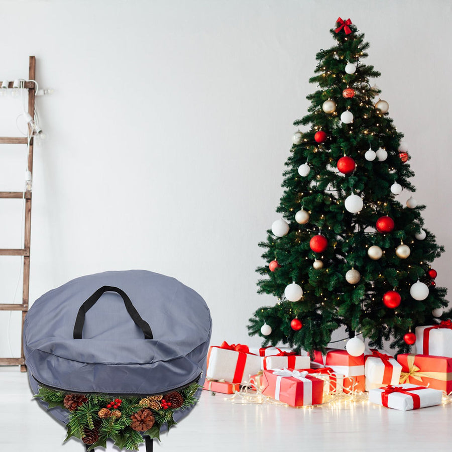 2 Pcs Wreath Storage Bag 420D Nylon Transparent Foldable Zipper Garland Storage Container for Xmas Gray