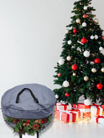 2 Pcs Wreath Storage Bag 420D Nylon Transparent Foldable Zipper Garland Storage Container for Xmas Gray
