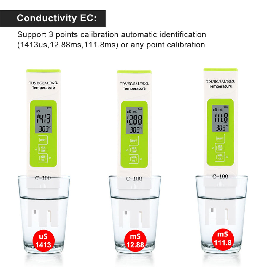 C-100 Multifunctional 5 in 1 Salinity TDS EC Seawater Test Pen Water Quality Tester Detector