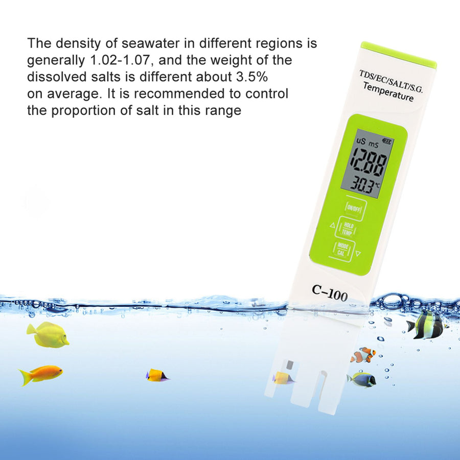C-100 Multifunctional 5 in 1 Salinity TDS EC Seawater Test Pen Water Quality Tester Detector